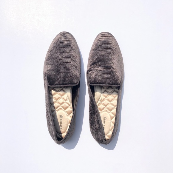 Birdies Shoes - Birdies The Starling Charcoal Python Embossed Loafers 8.5